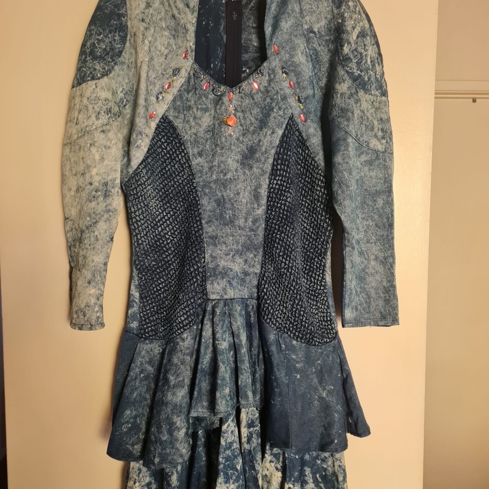 Blue Fit and Flare Midi Dress with Long Raglan Sleeves